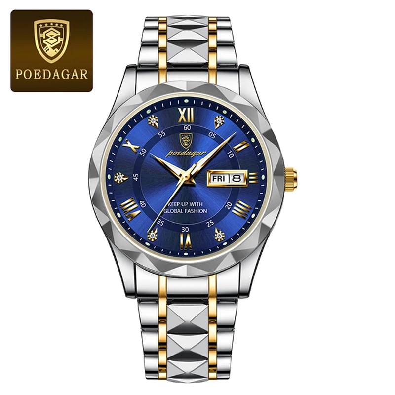 Poedagar PO615 Men Luxury Stainless Steel Luminous Quartz Wristwatch (Blue)